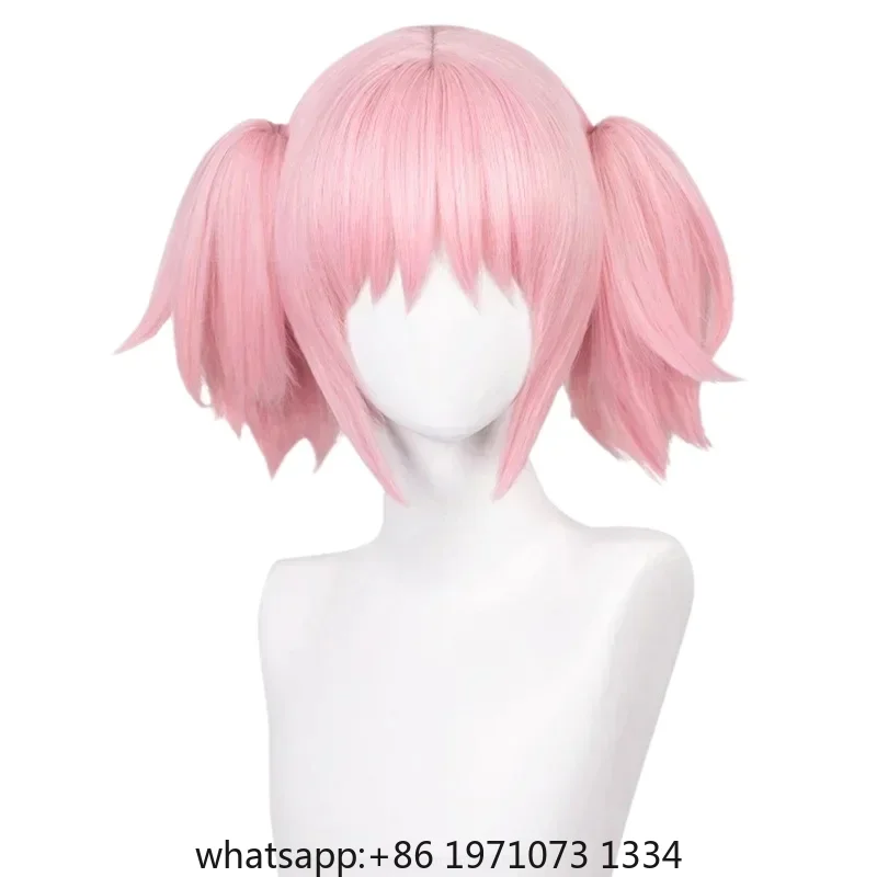 Kaname Madoka Cosplay Wig Pink Ponytail Wigs with Bangs Cute Lolita Pigtails Wig for Women Girls Comic Con Props Hair+Wig Cap