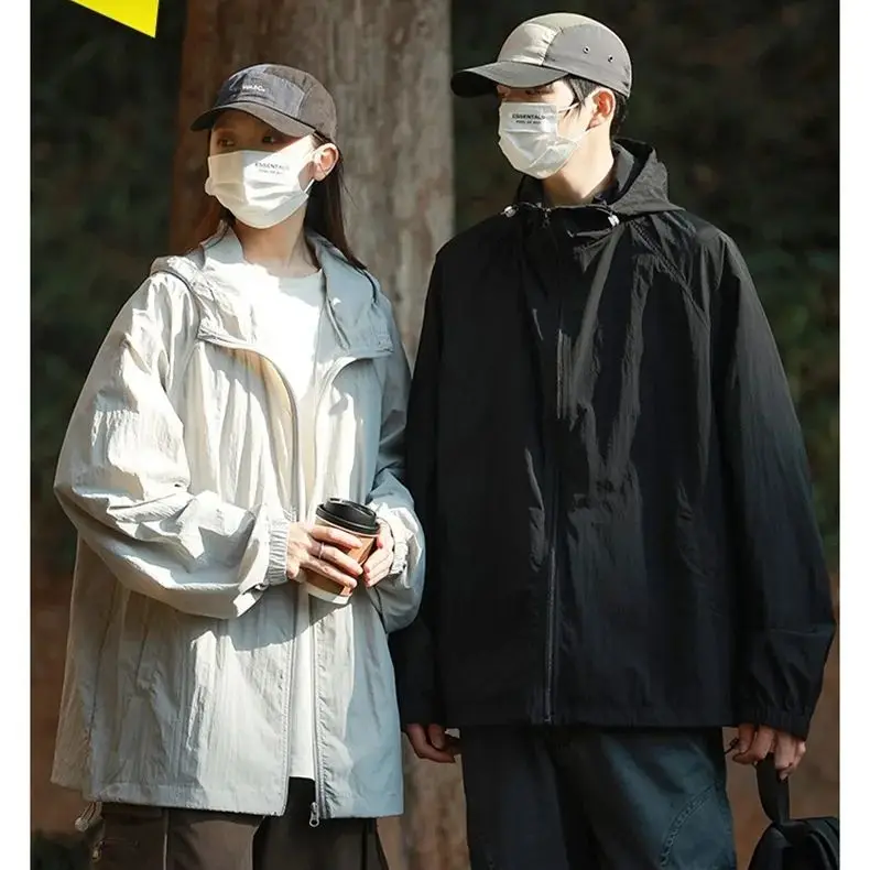 

Summer Ice Silk Sunscreen Men Women Soft Breathable UV Cool Feeling Light Couple's Jacket Skin Clothes UPF50+