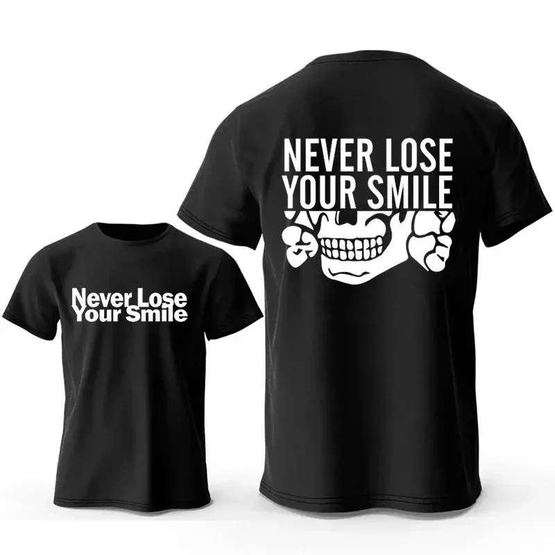 تي شيرت فضفاض بأكمام قصيرة ورقبة دائرية مقاس أوروبي لا تفقد ابتسامةك كبيرة الحجم وناعمة ومريحة