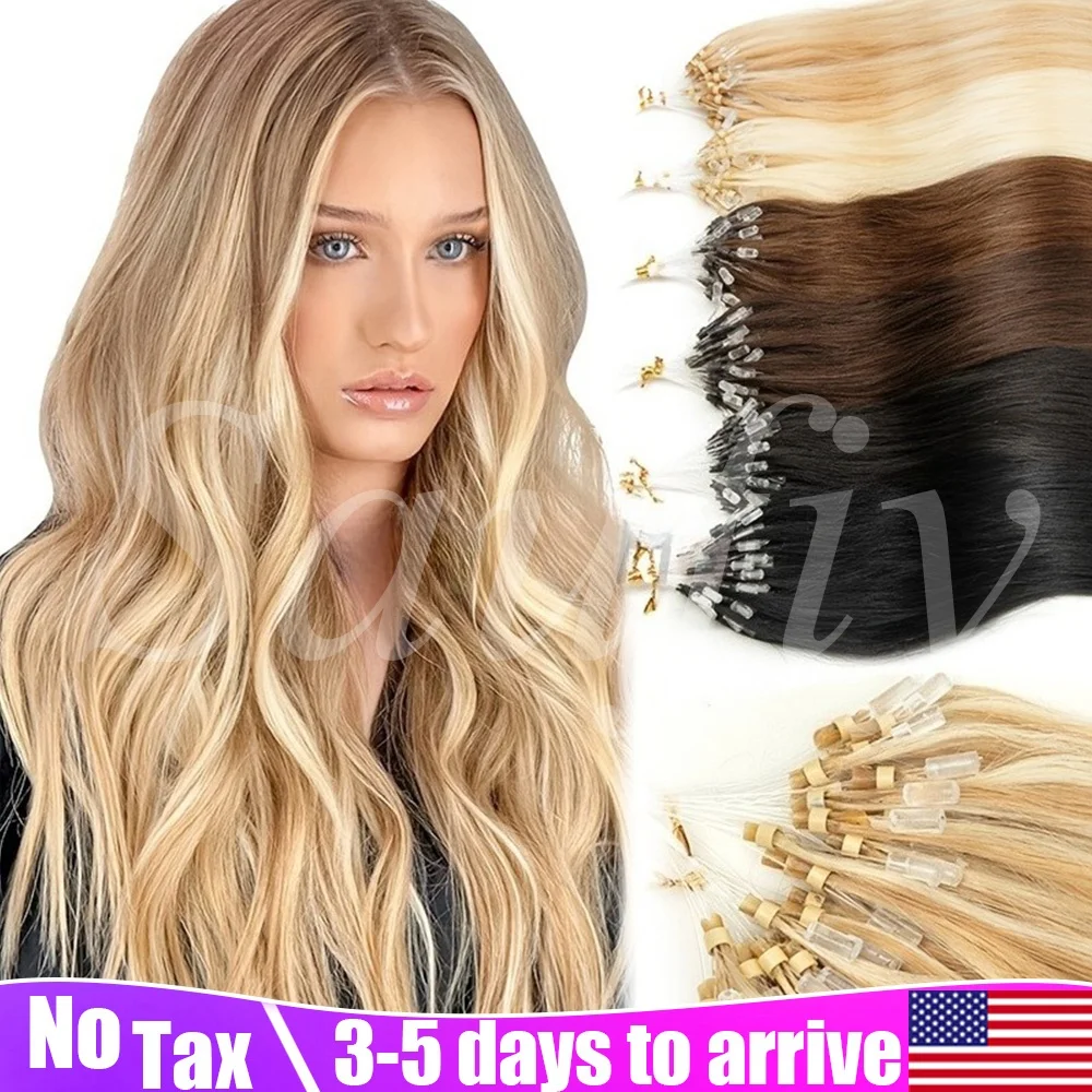 30g/pack Balayge Blonde Micro Beads Human Hair Extensions Women Micro Loop Ring Human Hair Extensions Straight Natural Blonde Brown Black Micro Loop Human Hair Extensions 50Strands/Pack