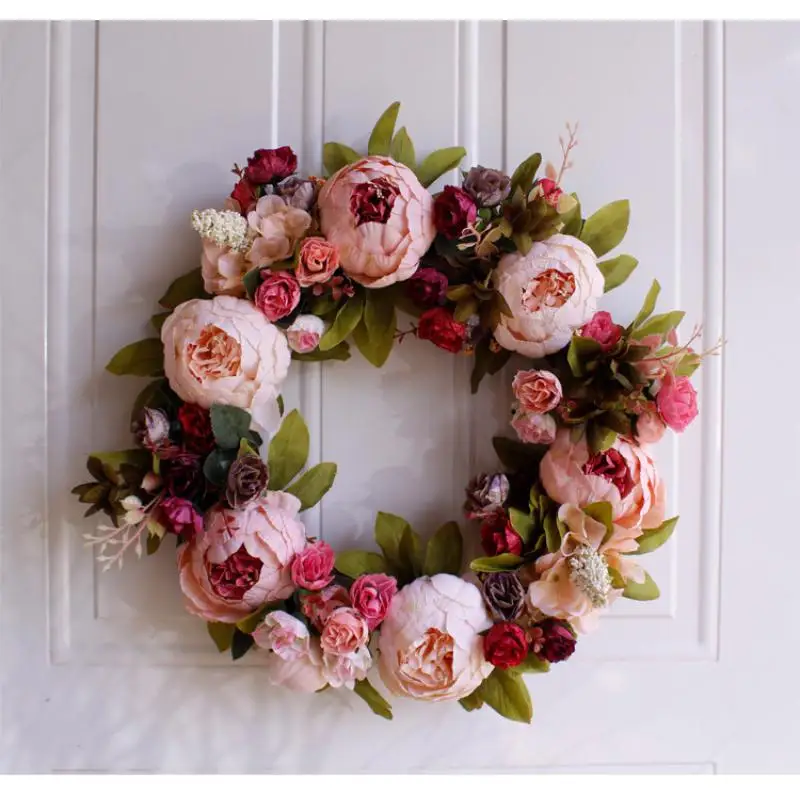 

Винтажный европейский венок из пионов для декора фермерского дома, праздничные украшения, свадебные аксессуары