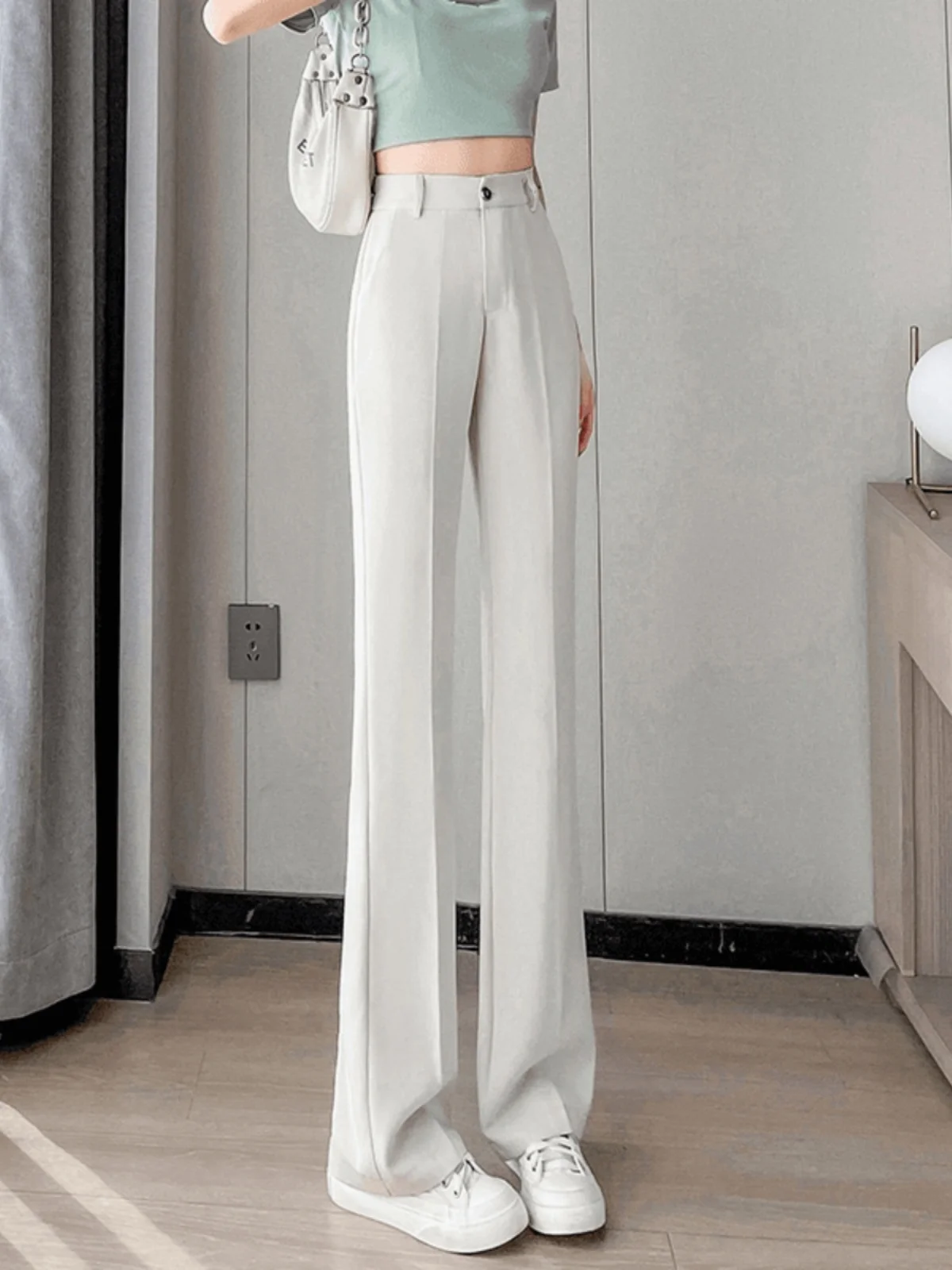 

Женские брюки с высокой талией, слегка расклешенные, осенние 2025, свободные, широкие, прямого кроя, повседневные, для похудения