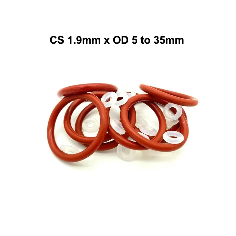 100 pcs silicone seal gaskets o-ring rubber o ring heat resistance rings CS 1.9mm x OD 5 6 7 8 9 10 11 12 13 14 15 16 17 to 35mm