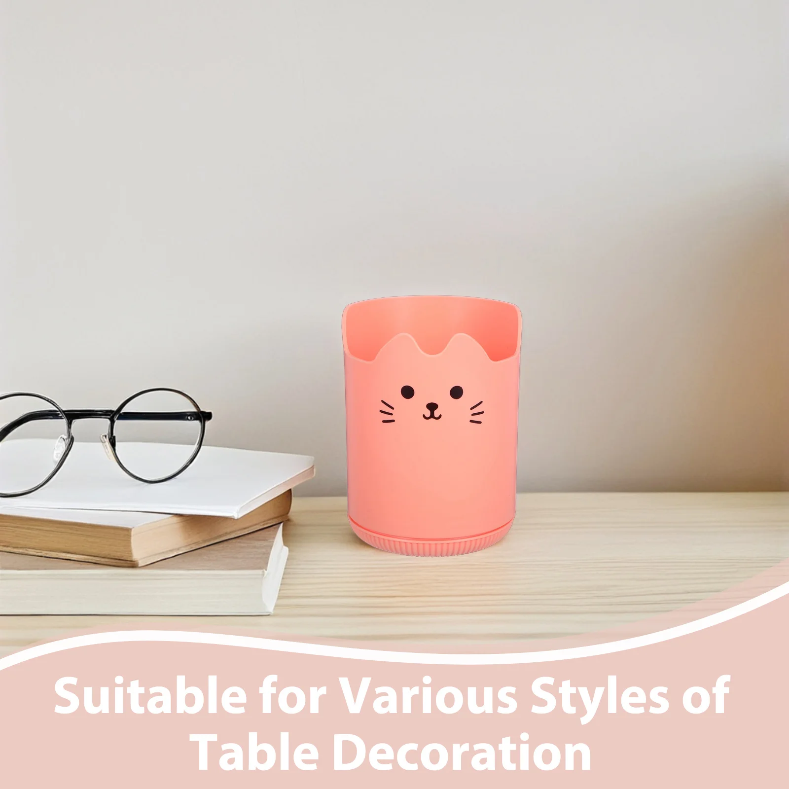 صندوق تخزين حامل أقلام مكتبي ذو سعة كبيرة، تصميم كرتوني وردي، منظم متعدد الوظائف لفرش المكياج المدرسية والمكتبية #3