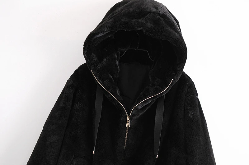 Causal Women Black Faux Fur Coats 2023 Fashion Ladies Zipper Jackets Streetwear Female Thick Hooded OuterCoat Chic Girl Coat