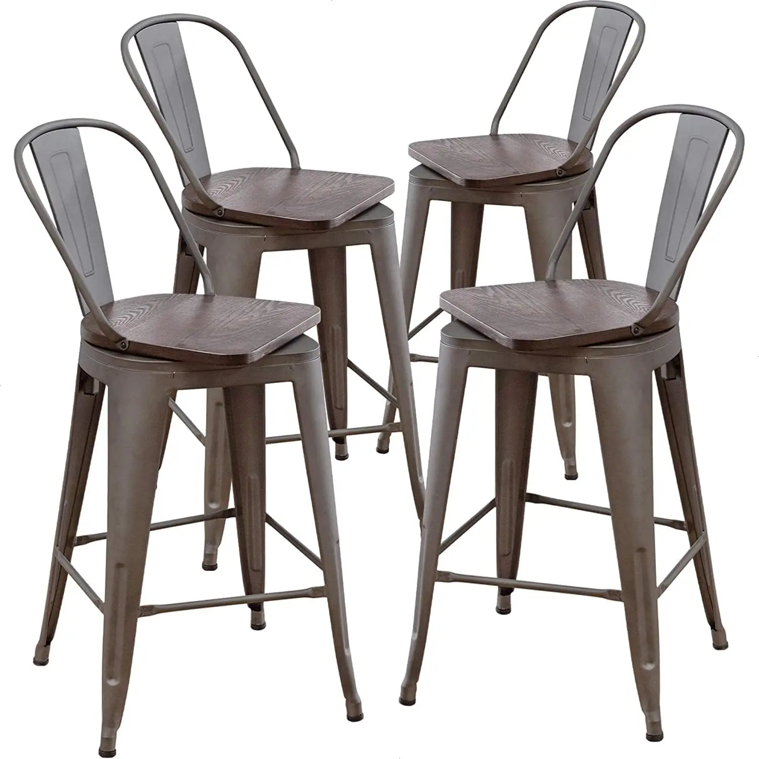 Swivel Metal Bar Stools with Backs Counter Stools Set of 4 Counter Height Stools High Back Bar Chairs 26 Inch Barstools