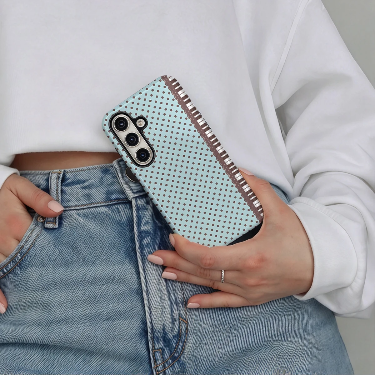 Mint Dots Piano Keys Lace Phone Case For Samsung Galaxy S26 S25 Ultra S24 S23 Plus Hard Shock‑Absorption 2-in-1Protective Cover