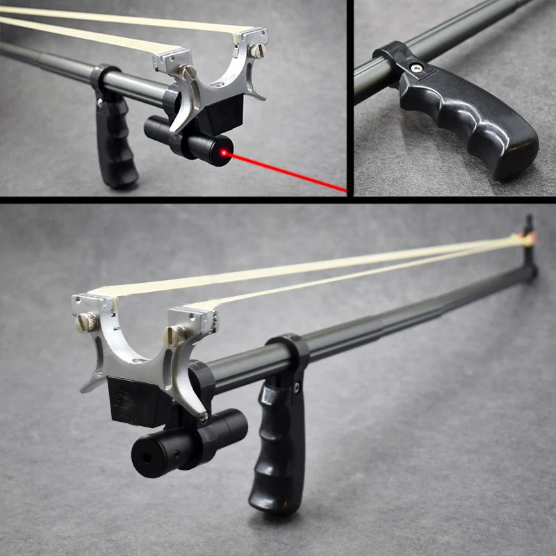 Telescópico Long Pole Hunting Slingshot com Laser, Catapulta de Metal, Brinquedo de Tiro de Alta Potência, Entretenimento ao ar livre