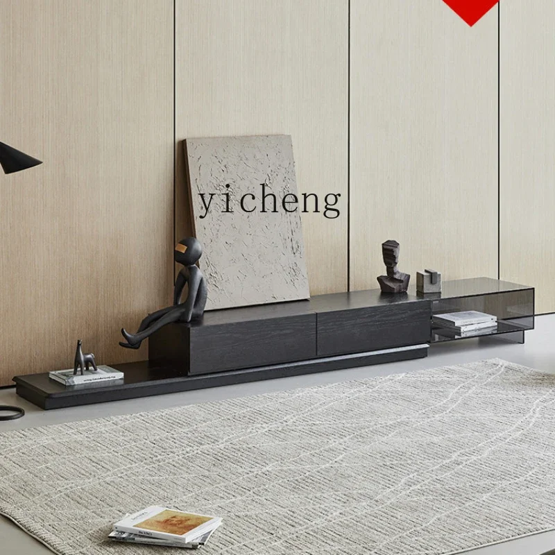 

zzZC Solid Wood Small Apartment Living Room Simple Extremely Narrow Floor Cabinet Floor Minimalist Retractable Glass TV Cabinet