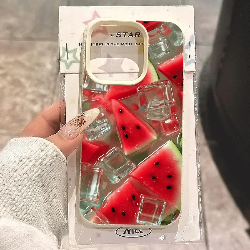 Wassermelonen-Eiswürfel Handyhülle für iPhone 17 16 15 14 13 12 Pro Max 16 15 14 Plus 17 16 15 14 13 Pro 17Air Silikon Matte Hülle – Detail 1