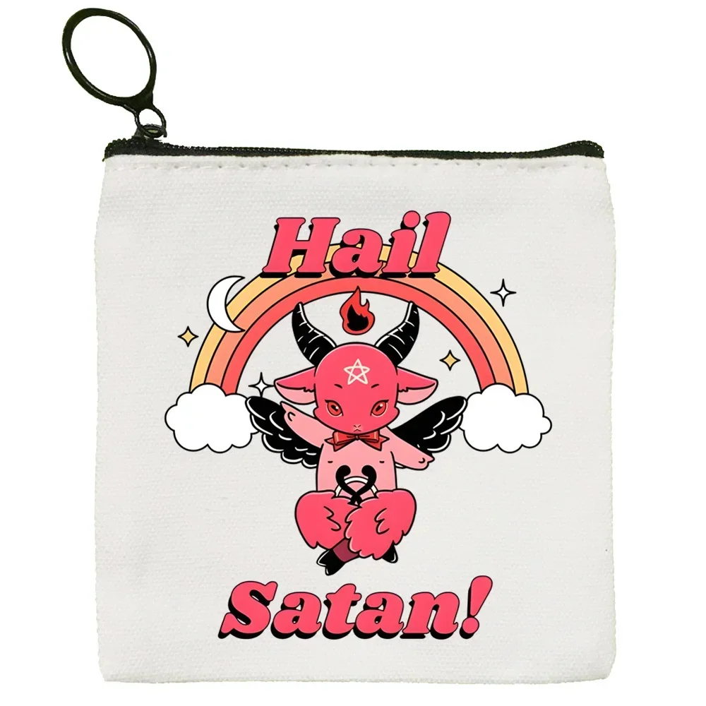 Baphomet Satan Cartoon Coin Purse Demon Ghost Mini Canvas Art Occult Goat Cute Key Case Scary Evil Coin Purse Student Wallet