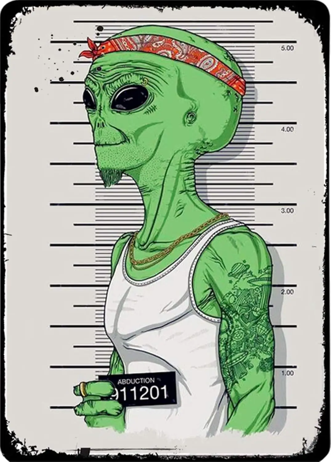 AMELIA SHARPE Tin Sign Funny Alien Arrested Tin Sign Wall Decoration Home Bar Garage Decoration Sign;