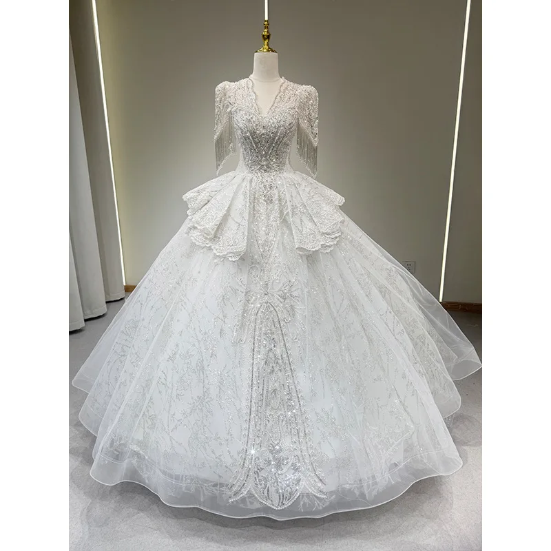 

Fashion Ball Gown Wedding Dresses V-neck Vestidos De Novia Appliques Sleeveless Robe De Mariée Engagement Custom-Made