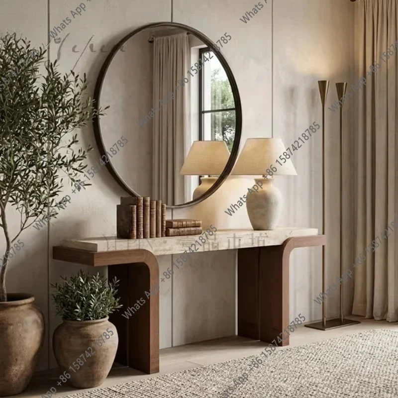 A64 Modern Simple Solid Wood Porch Table Strip Case Foyer Wall End View Table Advanced Sense Minimalist Art Decoration Cabinet