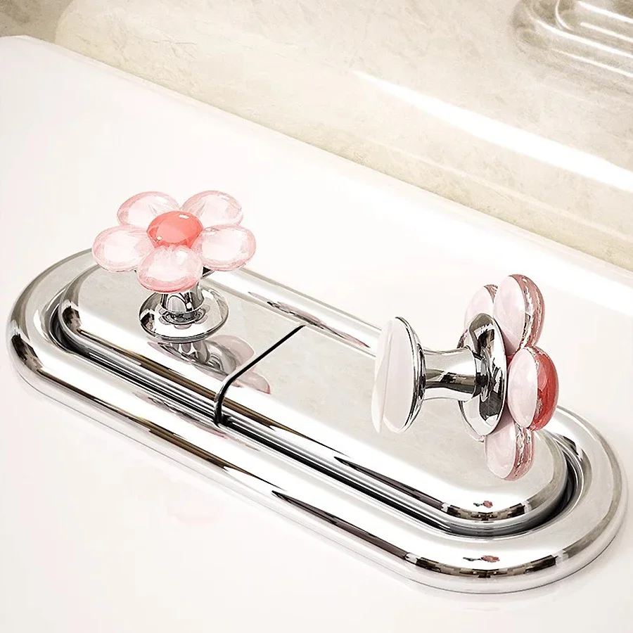 2Pcs Long‑Nail Friendly Toilet Flush Auxiliary Button, Cute Flower Shape Press Handle, Easy Push Lever for Home Bathroom Toilet