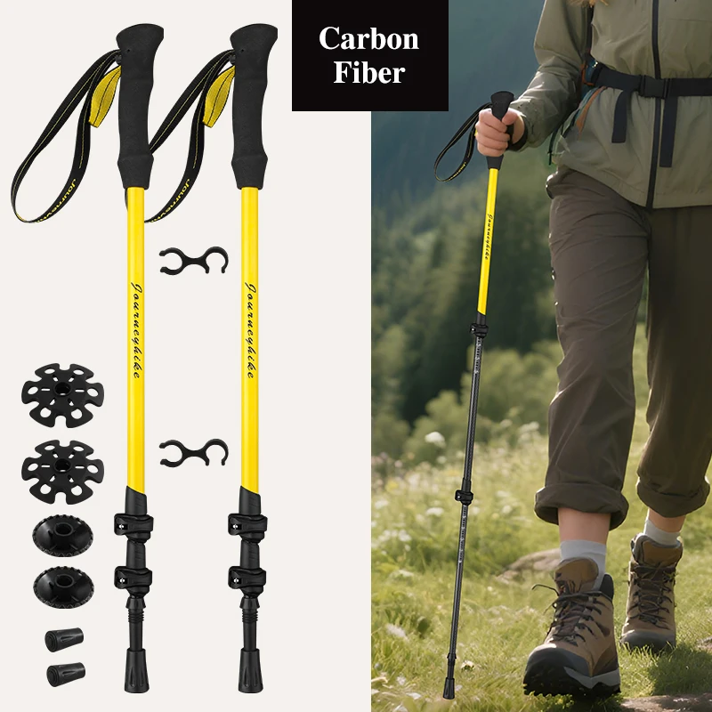 

Carbon Fiber Trekking Poles Lightweight Adjustable Anti-Shock Telescopic Hiking Sticks Unisex Outdoor Climbing Hiking