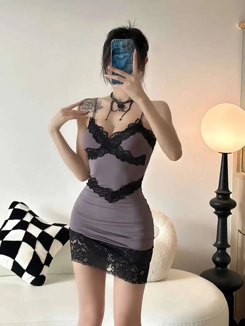 Robe en dentelle américaine épicée pour filles, élégante et Sexy, nouvelle collection d'été, bretelles serrées enveloppées aux hanches, dos ouvert, robes Sexy à la mode CX1C