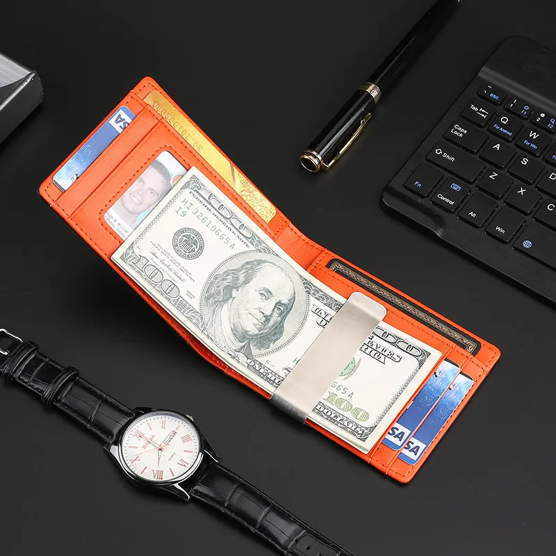 European and American genuine leather men's wallet short wallet RFID metal banknote wallet cowhide multi-function card holder