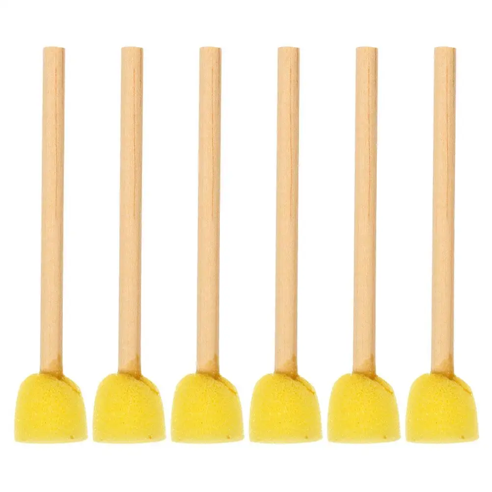 

6 Pcs Painting Brushes Round Sponge Sponges 1 5cm Wood Handle DIY Kids Supplies Craft Tools Reusable Easy Clean