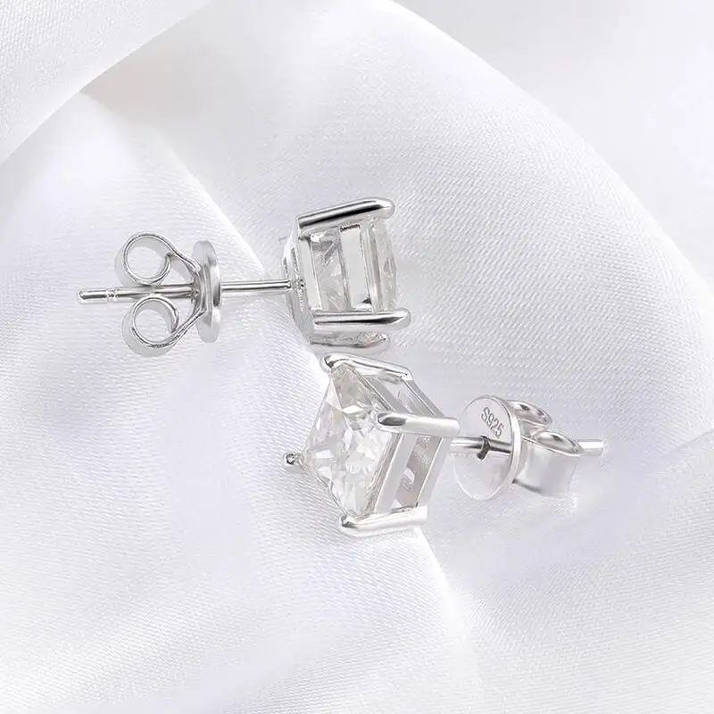 Princess Cut1-2CT Moissanite Stud Earrings For Women Men VVS Simulated Diamond Ear Studs 925 Sterling Silver Jewelry