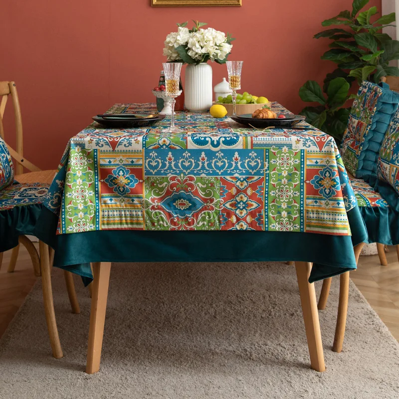 Thickened Home Dining Mat Bohemian Retro Rectangular Tablecloth Printed Stitching Table Cloth