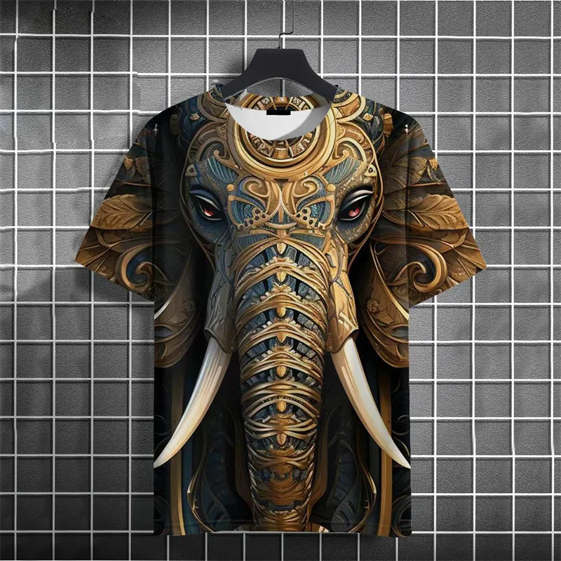 3D Printed Artistic African Elephant T-Shirt For Men Animal Pattern T Shirts Summer Breathable O-Neck Tops Short Sleeve Tees