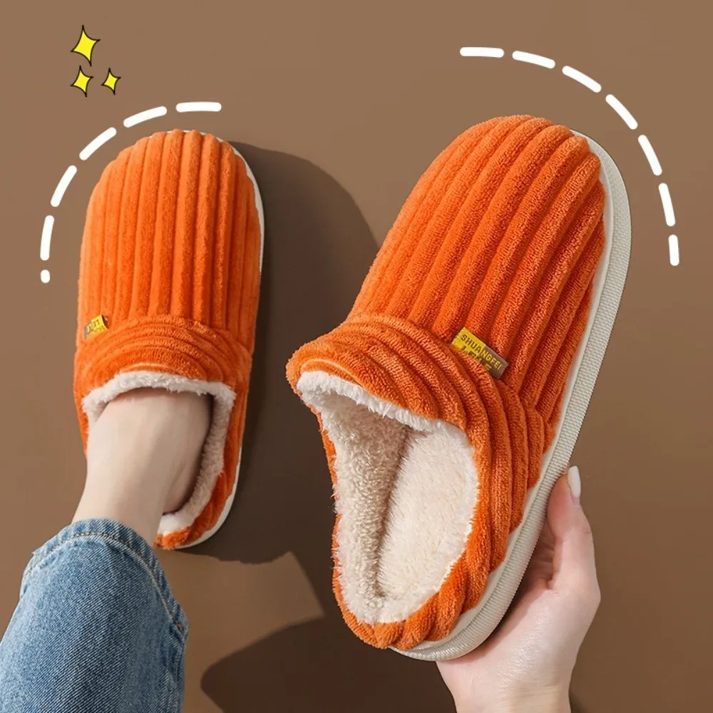 

Retro Warm Cotton Shoes Soft Sole Fluffy Fuzzy Slippers Solid Color Flat Cozy Slides For Home Indoor