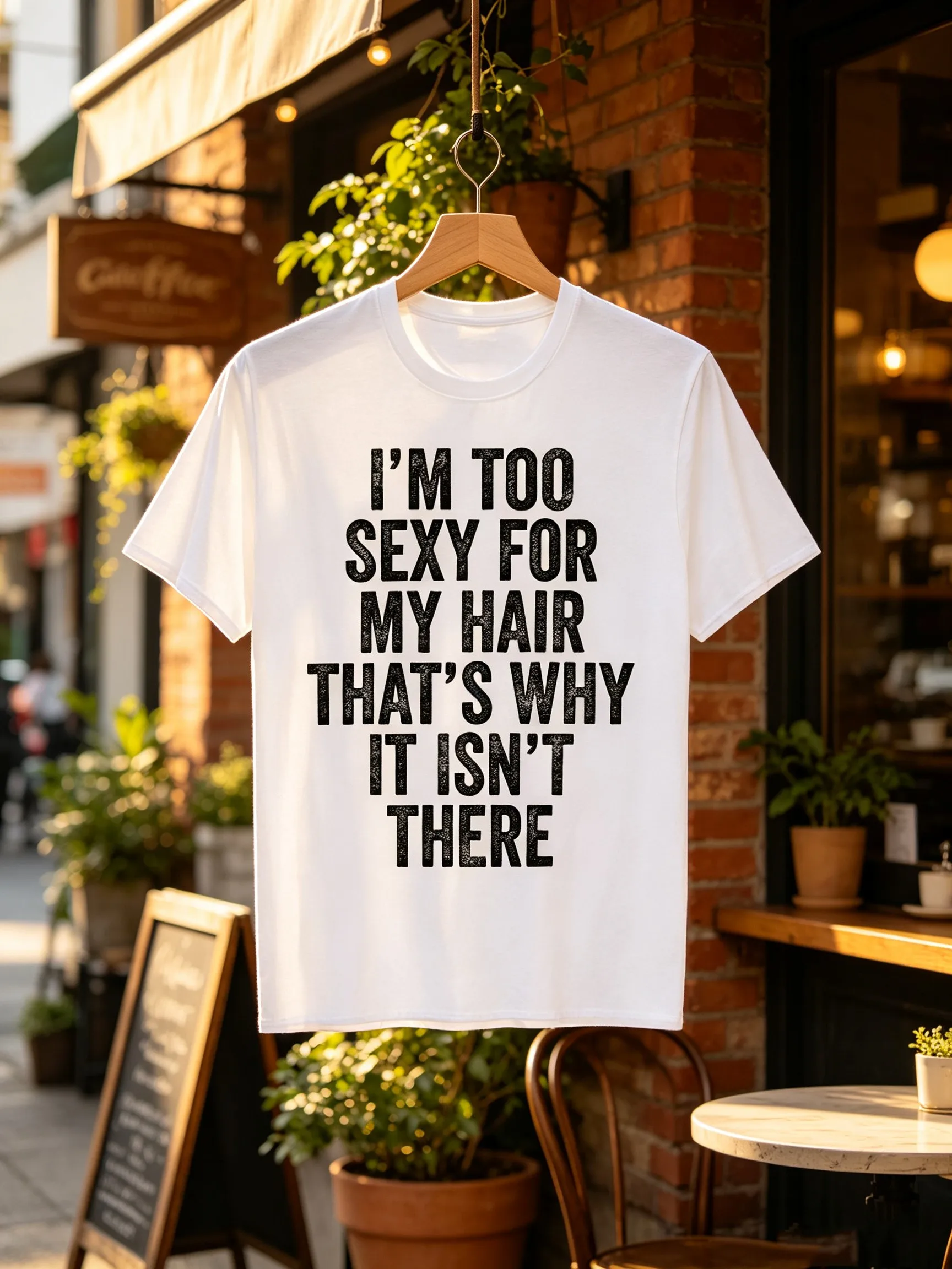 [Sexy Bald Joke Tee] Soft Cotton Men's _I'm Too Sexy for My Hair_ Bald Joke T-Shirt _ Casual Attire - Crew Neck, Short Sleeve, All-Season Humor Tee, Machine Washable
