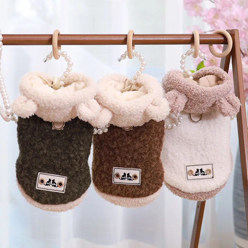 Pet Plush Bear Hat Coat Autumn/Winter Hoodie Sweatshirt Teddy Bear Yorkshire Small Dog Winter Coat Thick Coat Puppy Clothes