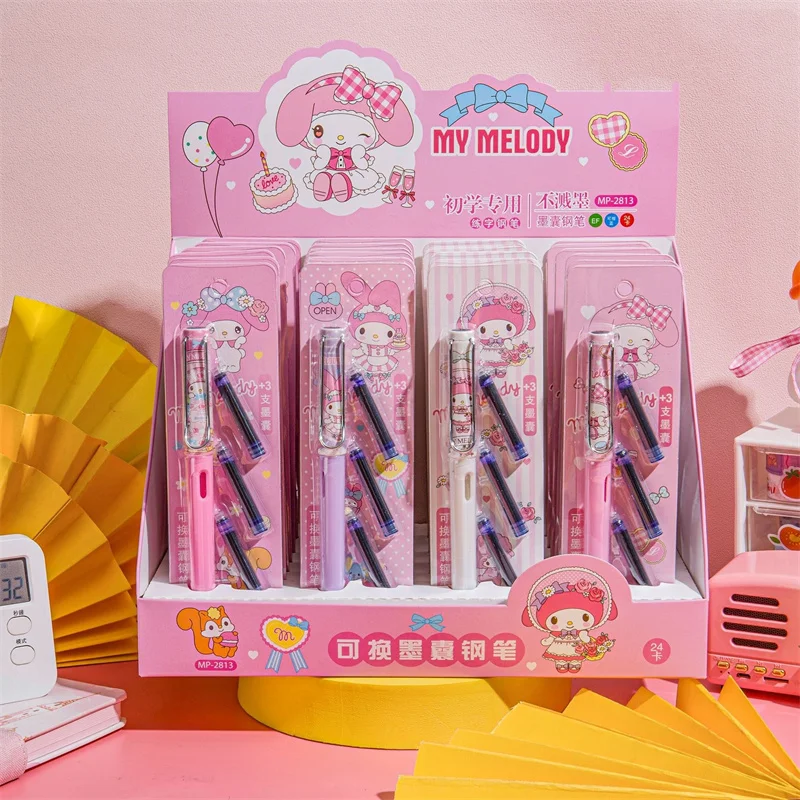 4 pcs/lot Sanrio Melody Fountain Pen Set Cute Replaceable ink Signature Pens Stationery Gifts School Office Writing Supplies