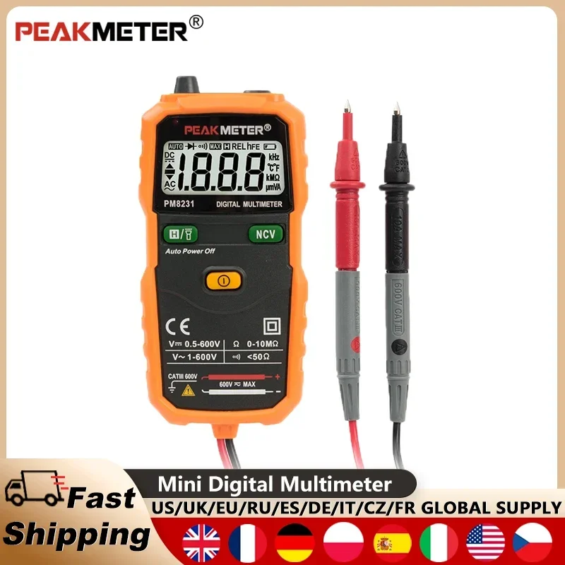 PM8231 PEAKMETER Mini Digital Multimeter Smart AC DC Voltage Testing Tool with True RMS Auto Range NCV Flashlight and Backlight