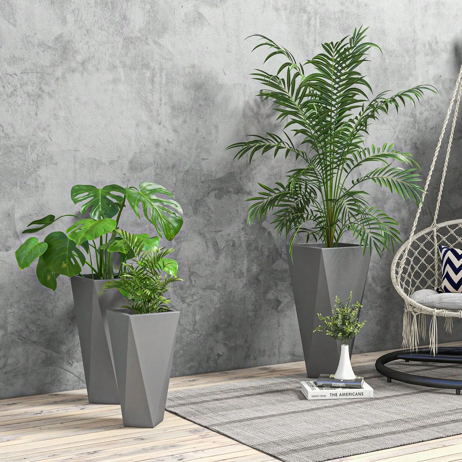 

Outdoor Planters Set of 3 with Drainage Holes, Flower Pots, Gray