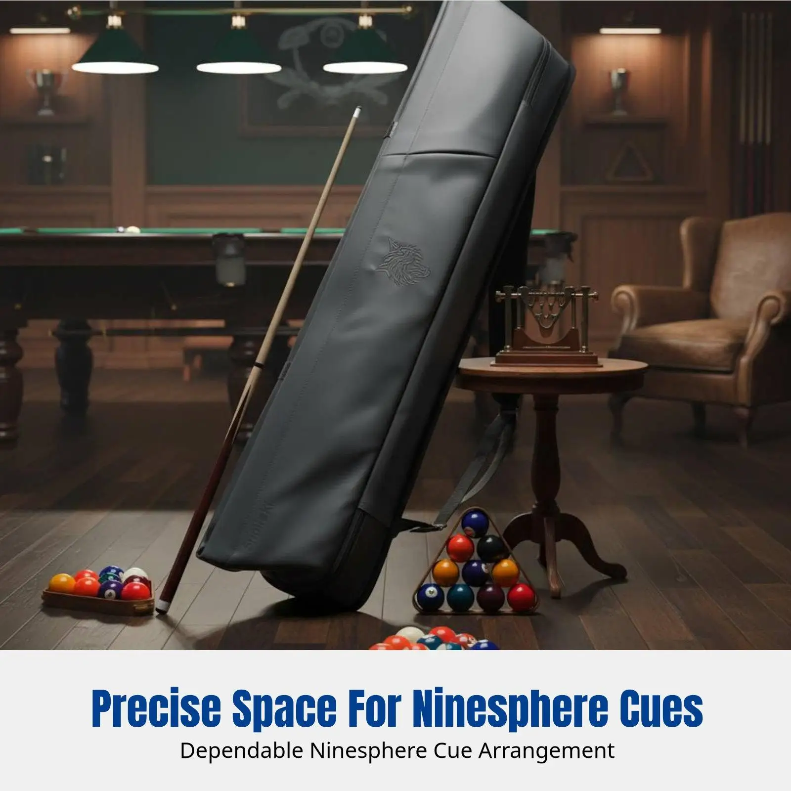 Double Compartment Billiard Pool Cue Bag Waterproof PU Case for Snooker Cue Stick and Billiards Accessories Pouch