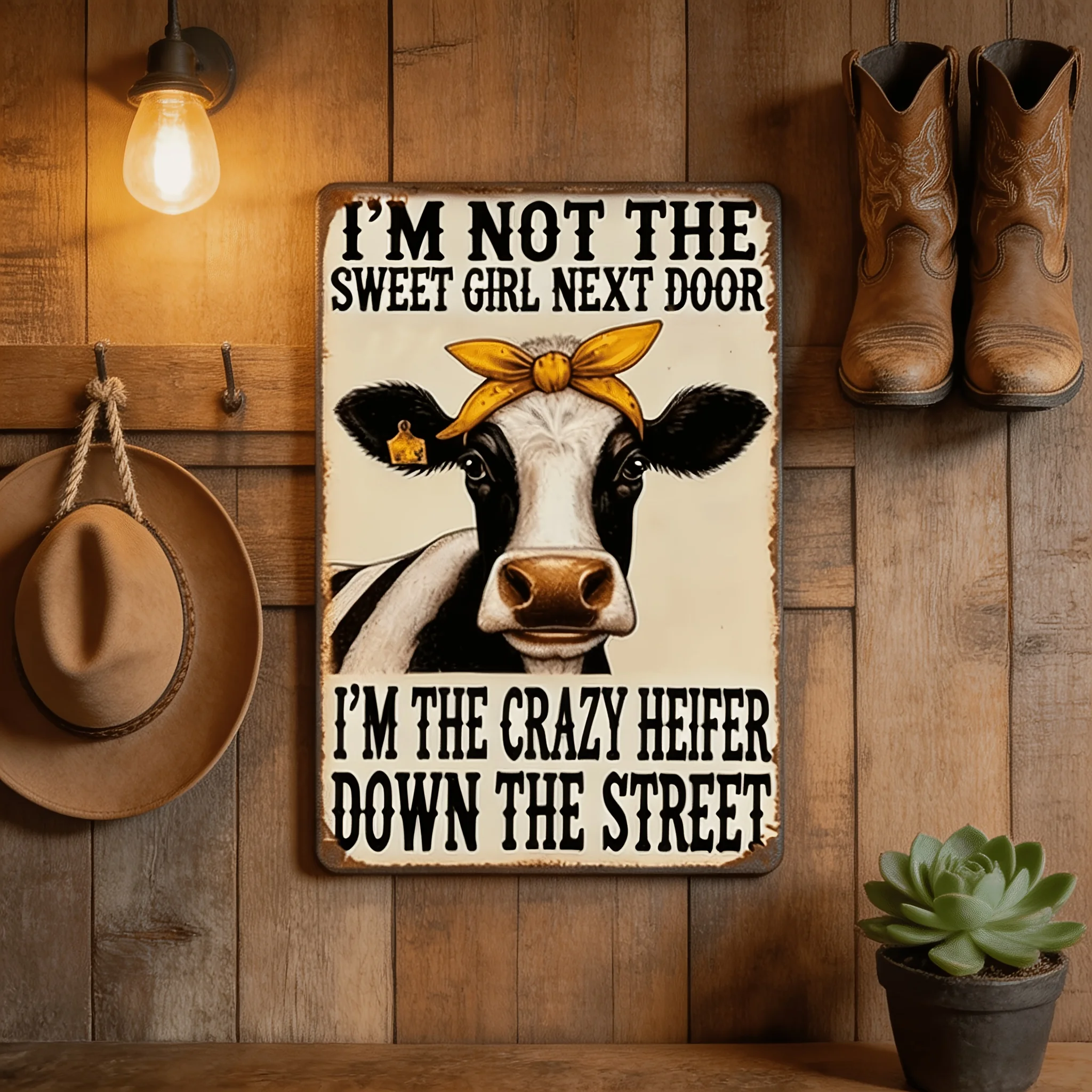 1 Vintage Fun Little Cow Quote Metal Wall Decor, Rustic Distressed Iron Sign, 2D, Perfect for Bar Garage Home Wall Decor