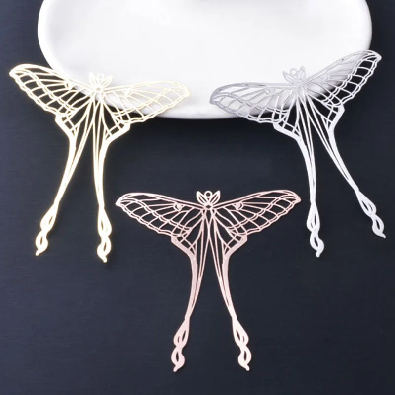 6 шт. латунные филигранные длинные китайские подвески в виде луны и мотылька, розовый светлый золотой кулон, аксессуары для самостоятельного изготовления ювелирных изделий