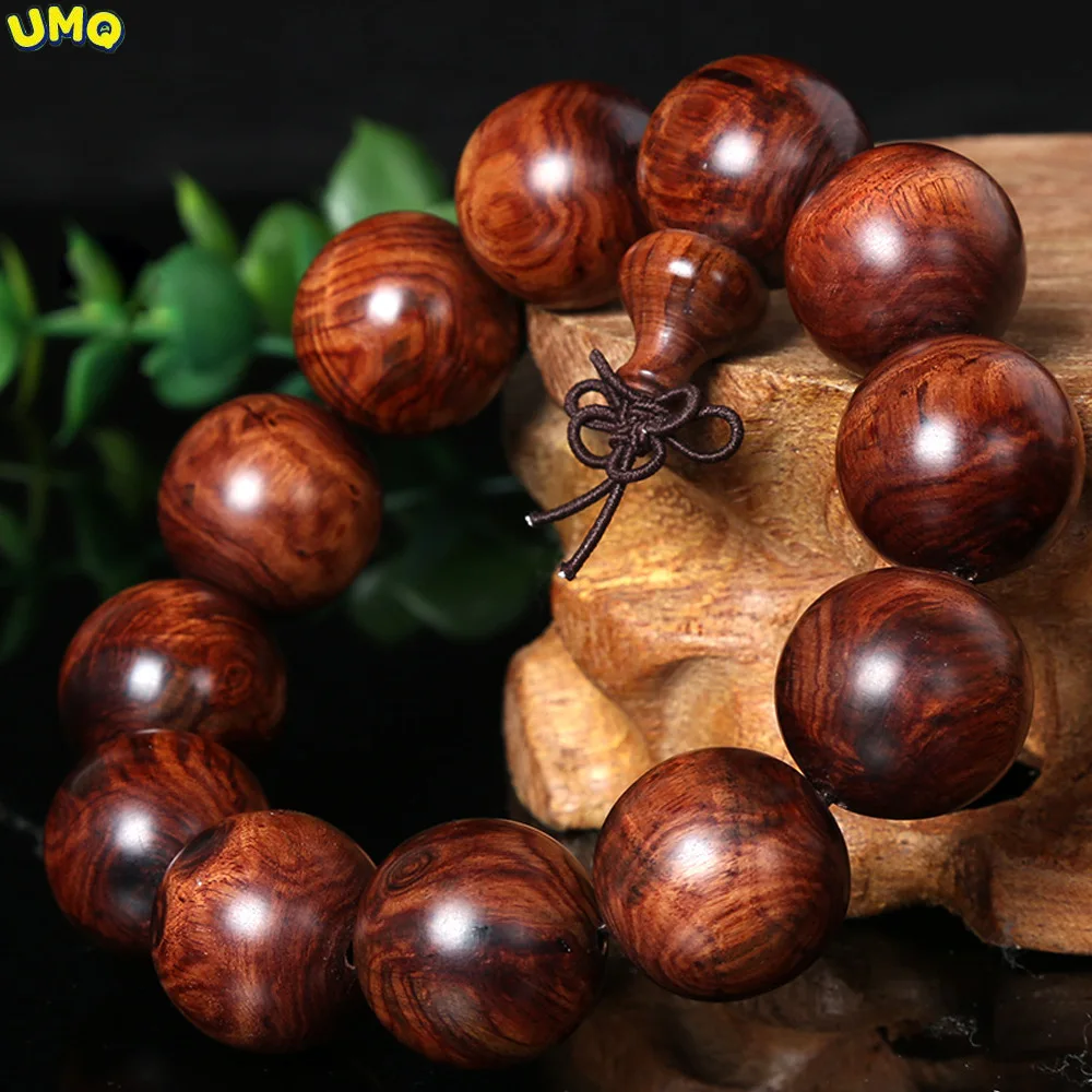 Natural African Zambian Red Sandalwood Wood Tibetan Buddhist Scriptures Big Beads Bracelet Prayer Beads Men Jewelry