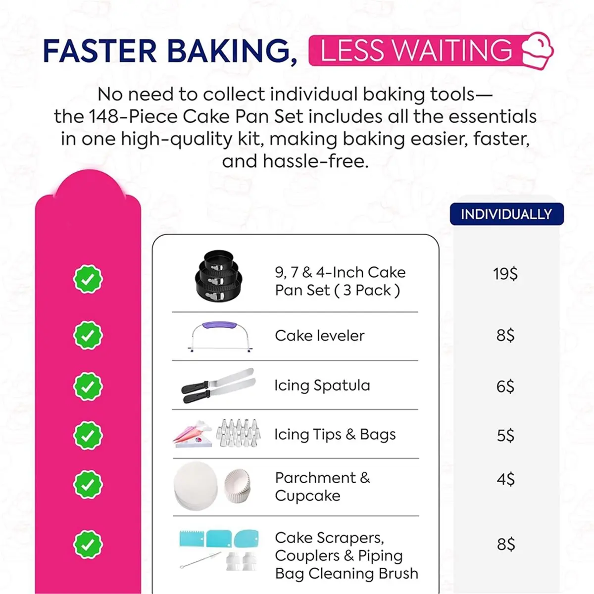 AIMA 148PCS Cake Pan Set for Baking: 3 Non-Stick Springform Pans,Cake Decorating Kit,Leveler & Leak-Proof Cheesecake Pan