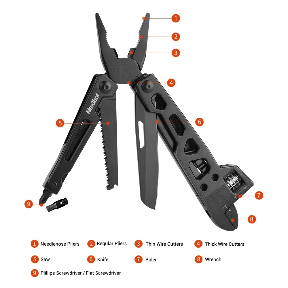 Imagem -02 - Nextool-chave Ajustável Ferramenta Multifuncional Multi-função Alicate Manual Faca Multi-função em 1