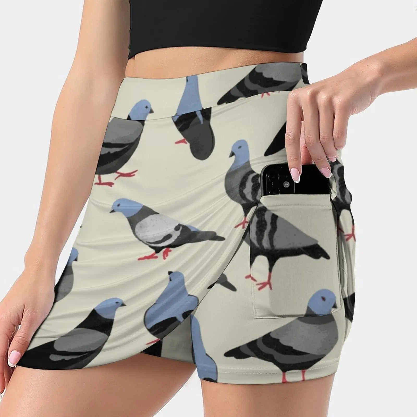 Design 33-The Pigeons Women's skirt With Pocket Vintage Skirt Printing A Line Skirts Summer Clothes Challenge Pattern Colorful