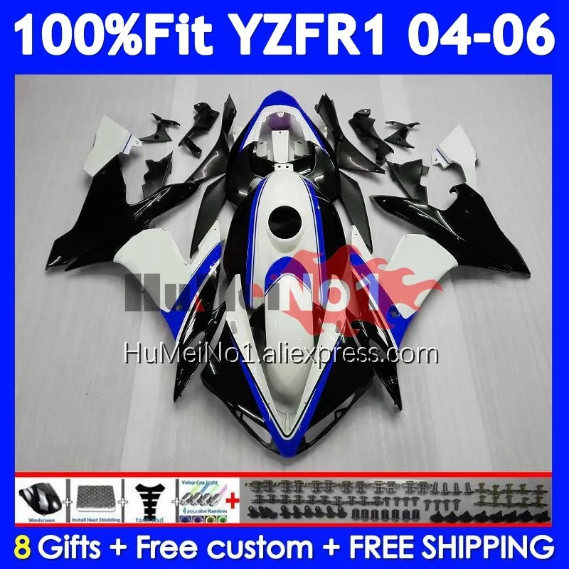 Injection Body For YAMAHA YZF R1 R 1 YZF-1000 YZF1000 White blue 366No.69 1000CC YZF-R1 YZFR1 2004 2005 2006 04 05 06 Fairing