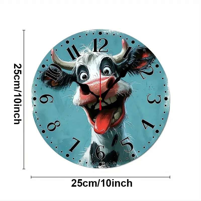 Creative Cow Design Wooden Round Silent Hanging Wall Clock, Suitable For Living Room, Office,Study Room,Bedroom, Home Decoration