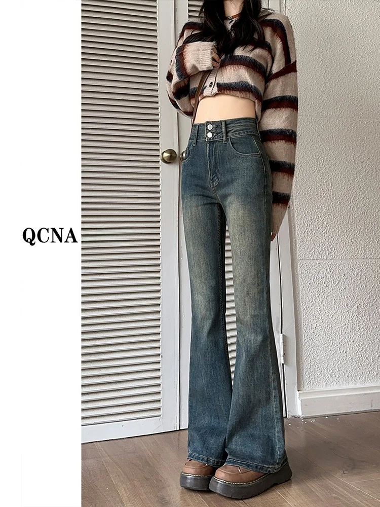 

High Waist Micro Flared Jeans Women's Autumn Winter Slimming Small Size Large Old Hoof Pants Cotton Elastic Denim