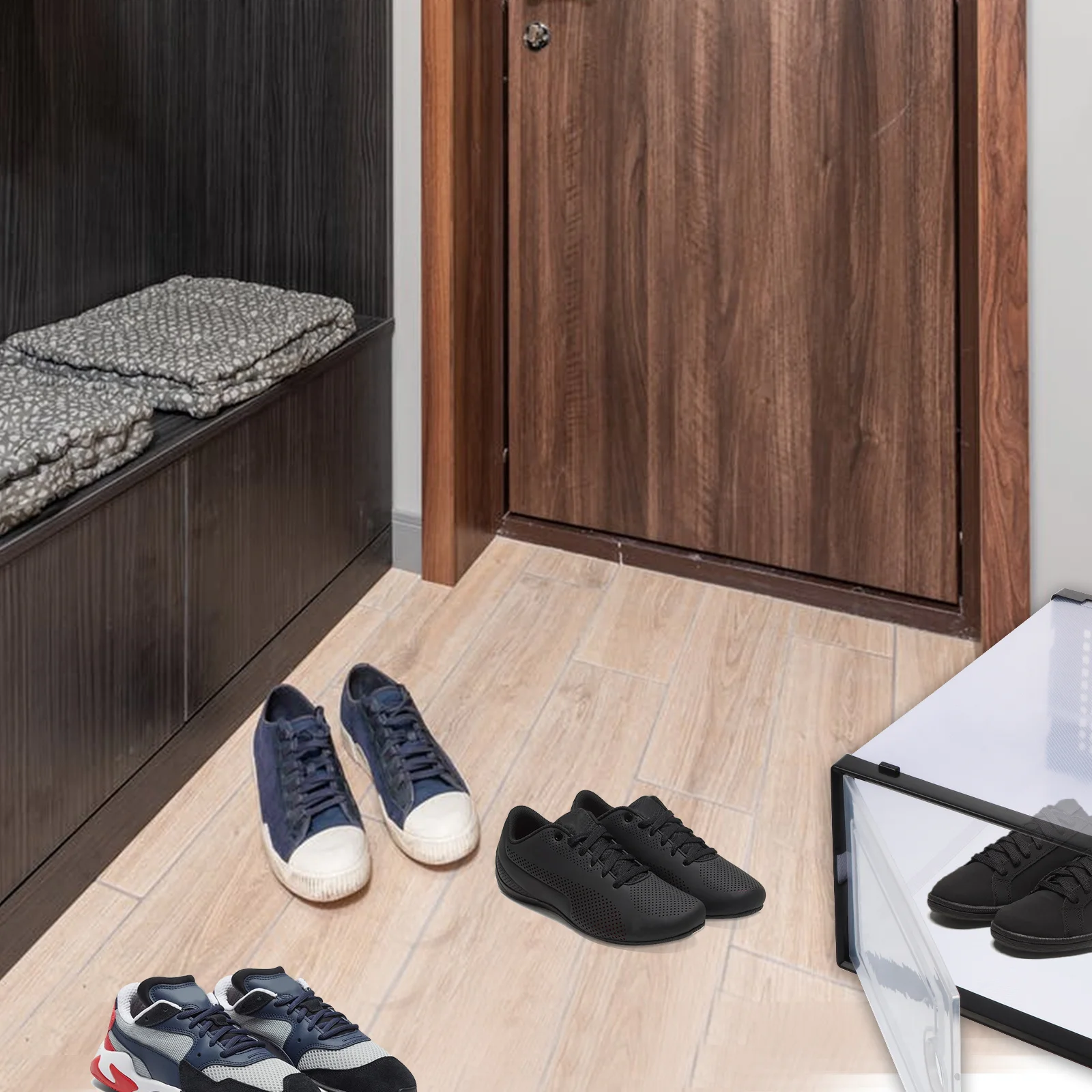 

2Pcs Plastic Shoes Storage Box Clear Organizer Sturdy Case Simple Style Large Capacity Modern Household Bedroom Living Room