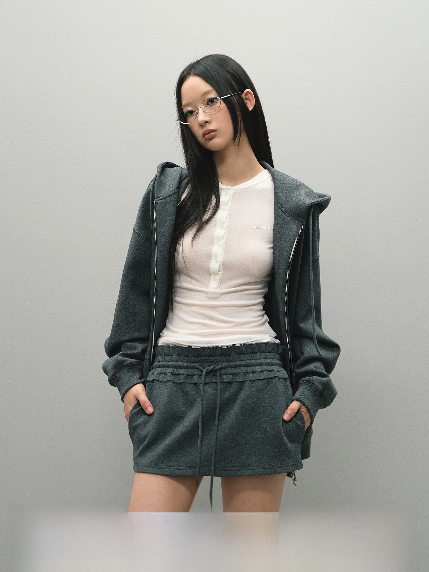 

LaluneDuCiel Embroidered Sweatirt Jaet with Dstring f Skirt Women's Early Autumn American Casual Two-piece Set