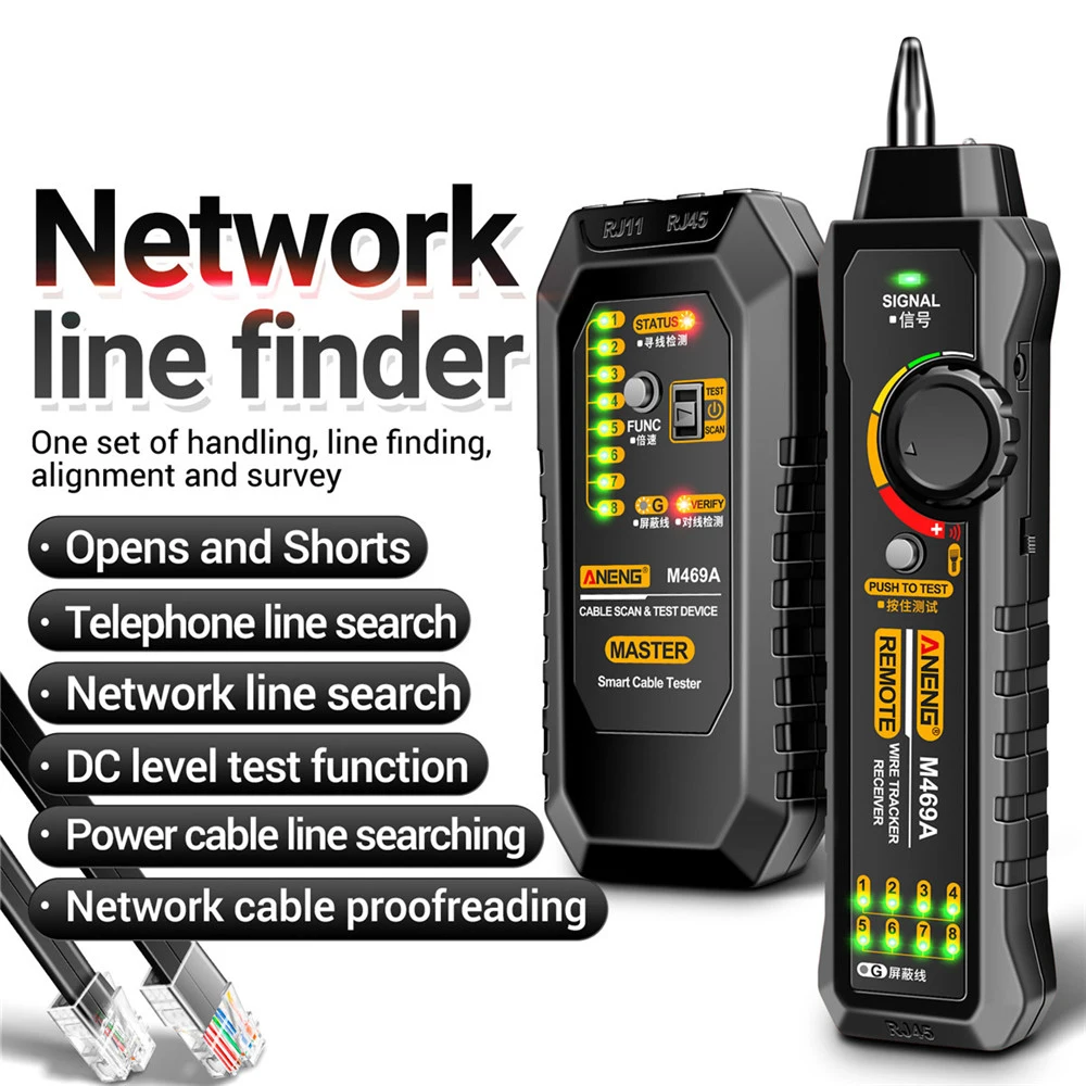 RJ11/RJ45 Localizzatore di linea multifunzionale Strumento di test anti-interferenza Tracciatore di cavi Tester di raccolta cavi di rete Ethernet