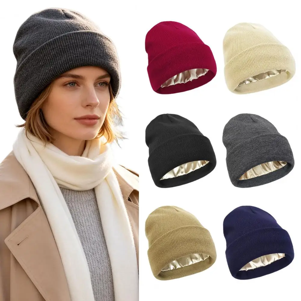Thermal S for Winter Satin Lined Knit Hat for Women Winter Warm for Frizz-free Hair Protection Soft Thermal Cap Weather Soft