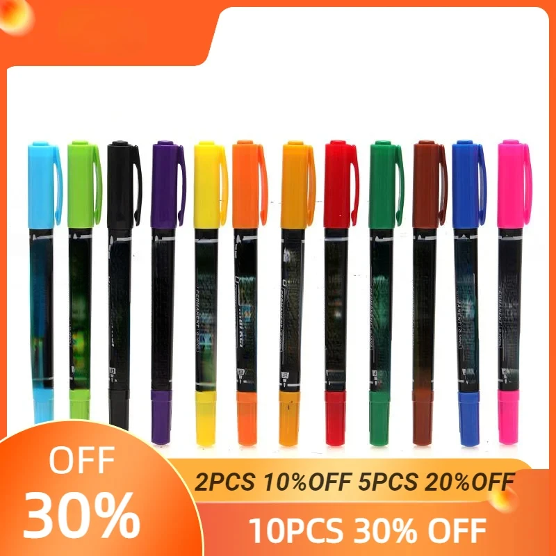 

G-107 12PCS Colored Permanent Marker. Art Pens.Dual Tip.Waterproof.Practical Pen.Perfect For Industry School And Home.Color