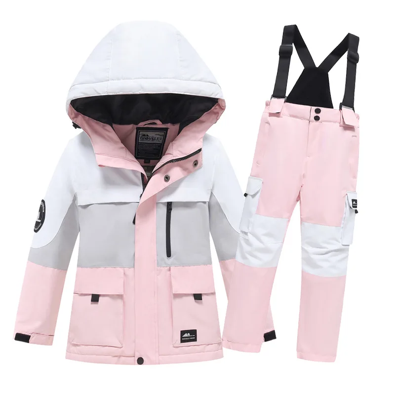 

-30℃ Children's ski suit (height 110-160cm) outdoor snow insulation set for little boys and girls Block wind, snow, and rain