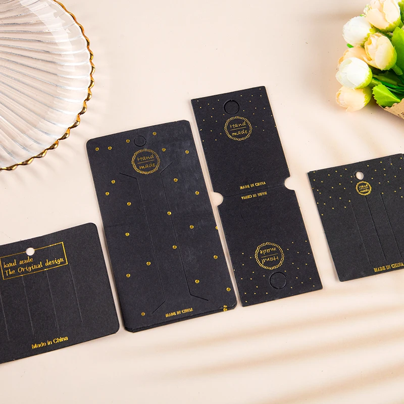 50PCS Collection Gold Lettering On Black Background  Paper Card Hair Accessories Dispaly Card DIY Handmade Hair Clip