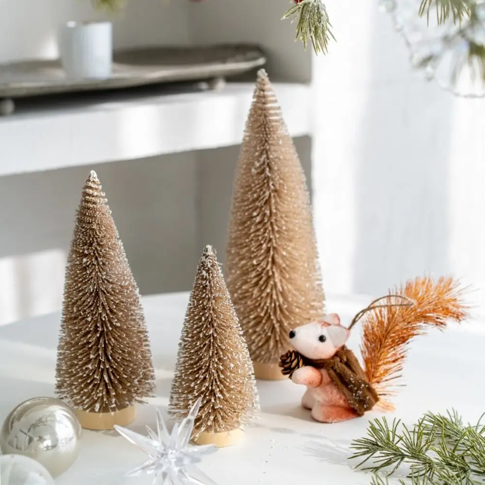 15/20/25cm Christmas Small Snowy Tree Mini Lifelike Flocked Christmas Tree Plastic Handmade Artificial Pine Tree Home Xmas Decor